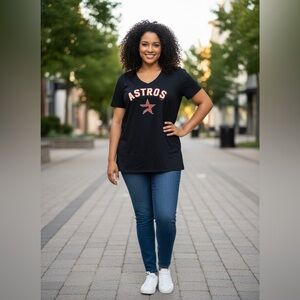 NEW Women's 2XL Houston Astros Spencer Arrighetti Black V-Neck Tee
